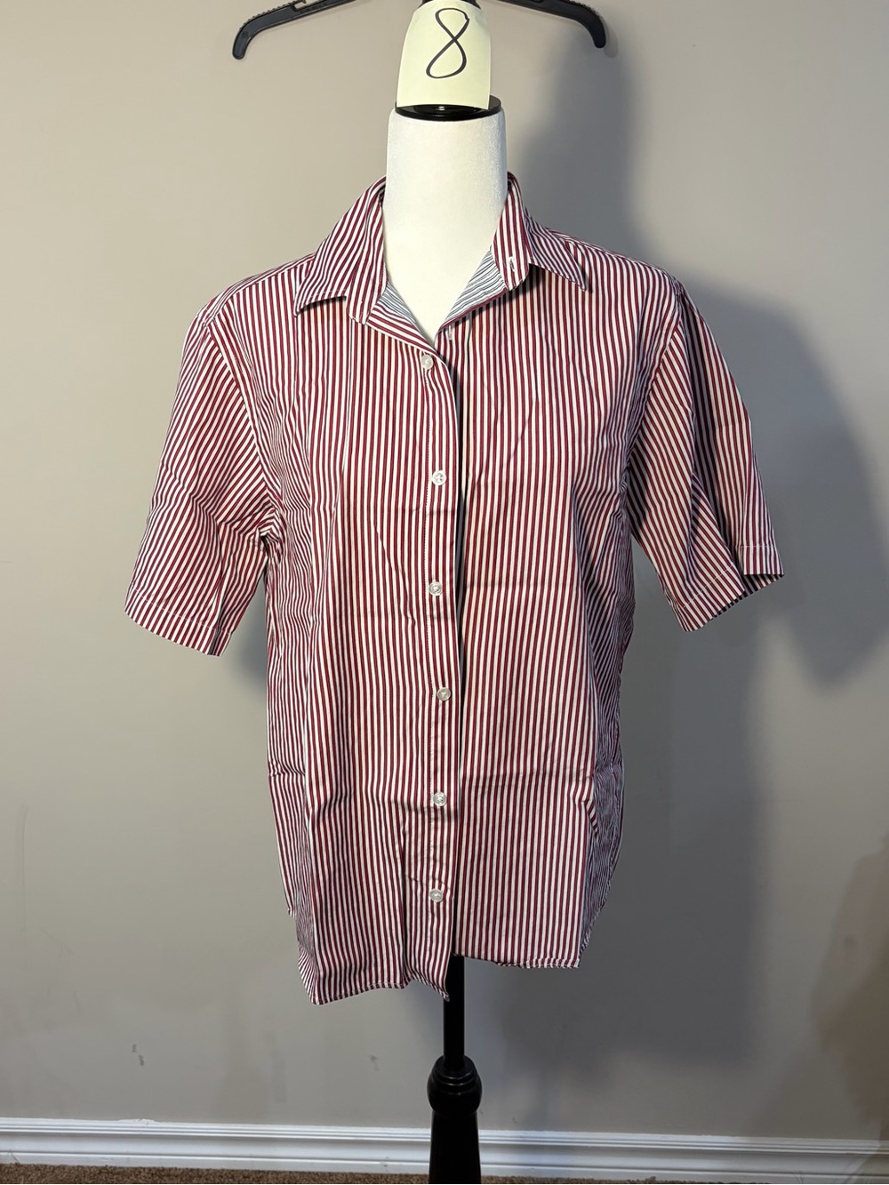 Haggar Red and White Striped Short-Sleeve Button-Down Shirt
